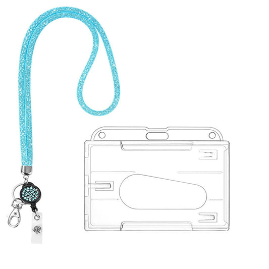 Retractable ID Badge Holder with Bling Neck Strap Lanyard, Heavy Duty Bling Badge Reel with Clear Card Holder V1189-LWWAL-20260401-05899