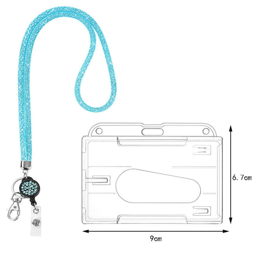 Retractable ID Badge Holder with Bling Neck Strap Lanyard, Heavy Duty Bling Badge Reel with Clear Card Holder V1189-LWWAL-20260401-05899