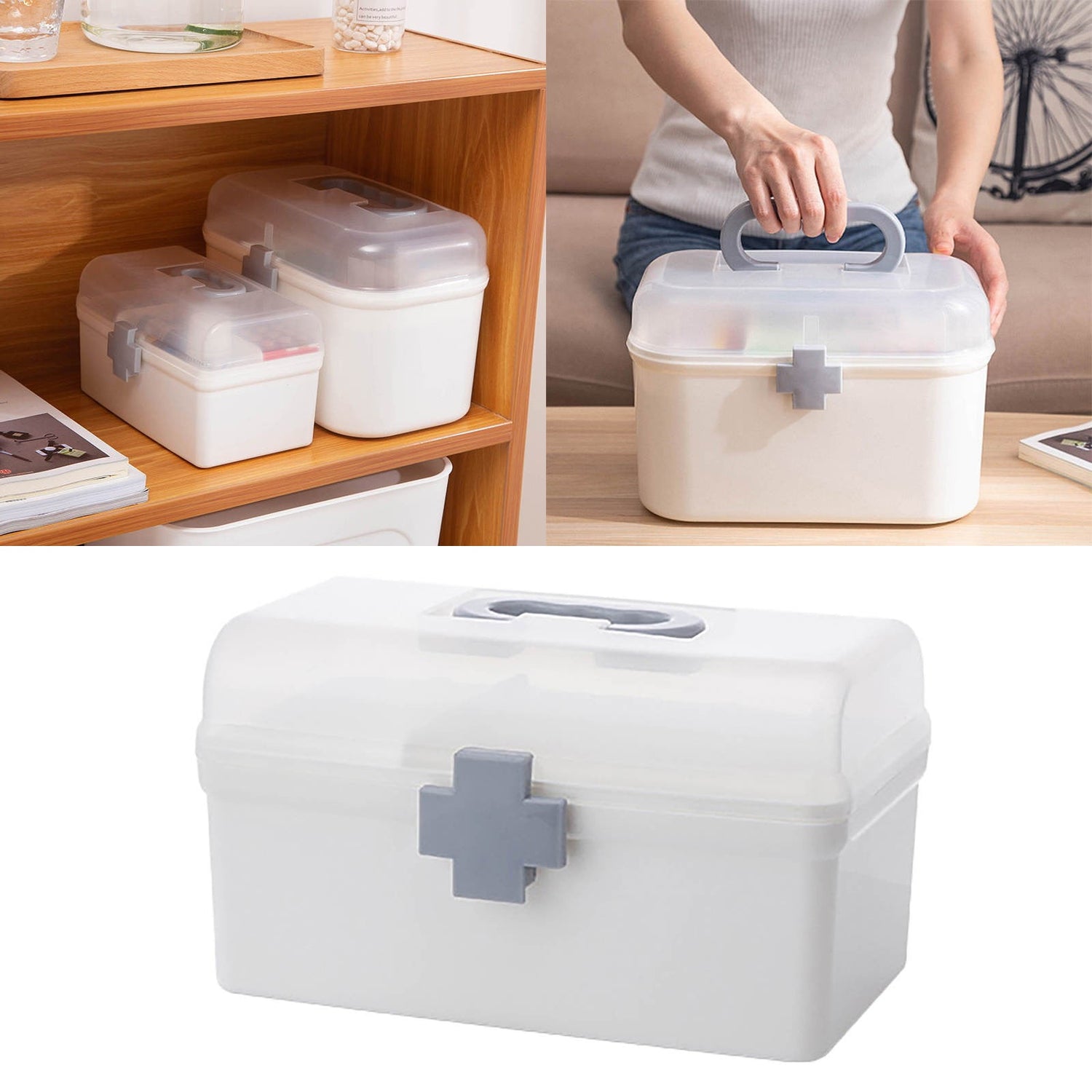 Plastic First Aid Storage Box, Container Bin with Removable Tray and Portable Handle, Family Emergency V1189-LWWAL-20260401-05949
