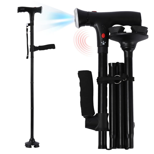 Walking Cane with Led Light and Alarm, Heavy Duty Folding Cane, Adjustable Cane Suitable for Arthritis V1189-LWWAL-20260401-05953