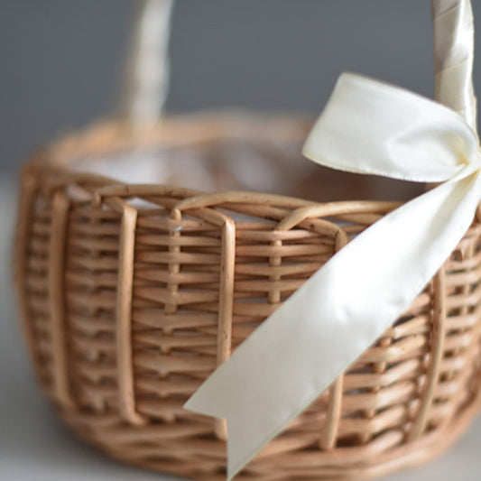 Wedding Flower Girl Basket, Wicker Rattan Flower Basket with Handle, Petal Basket Candy Storage Basket , V1189-LWWAL-20260401-05957