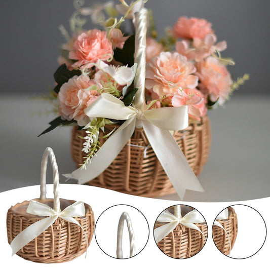 Wedding Flower Girl Basket, Wicker Rattan Flower Basket with Handle, Petal Basket Candy Storage Basket , V1189-LWWAL-20260401-05957