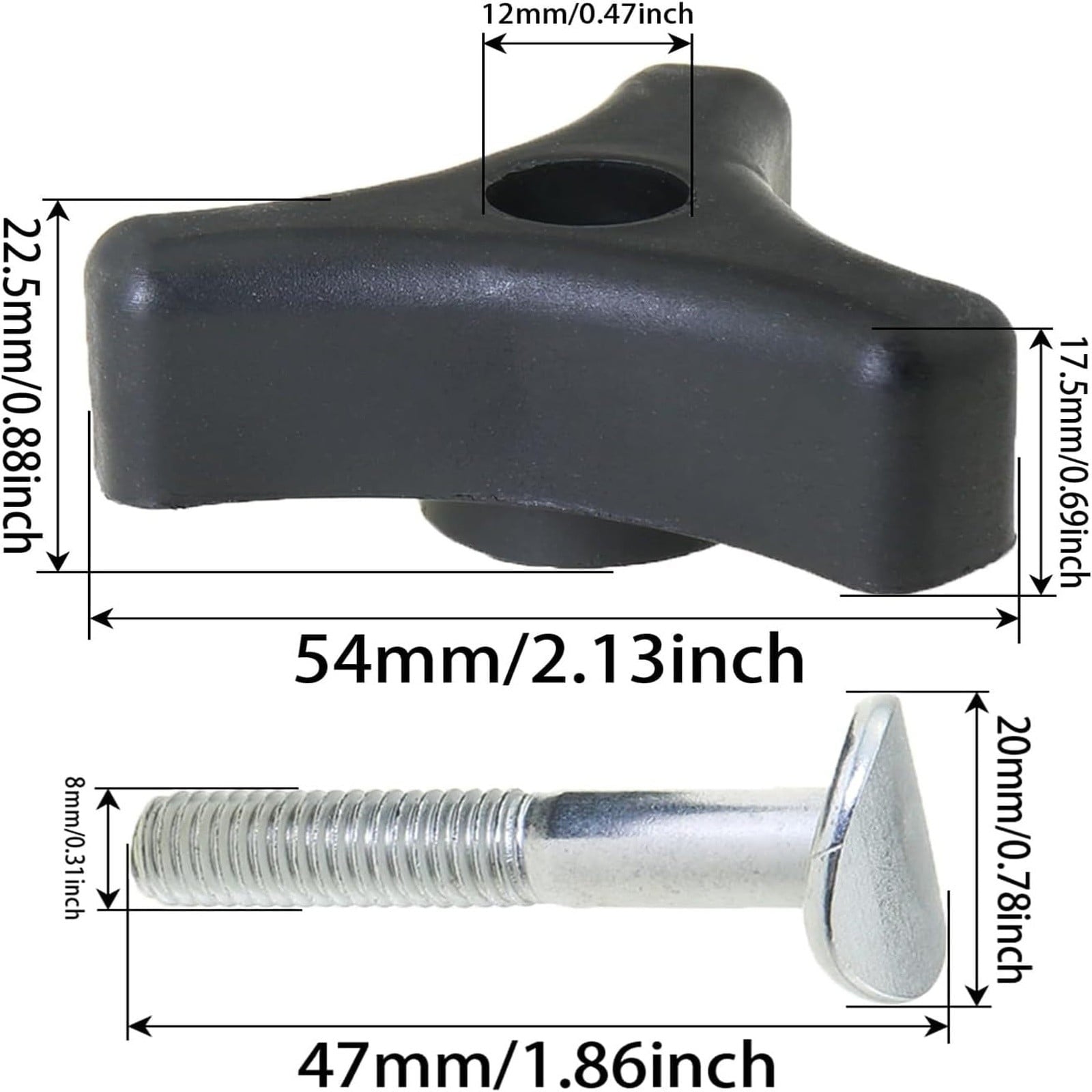 Lawn Mower Handle Knobs Nut Bolt, Heavy Duty Triangular Handle Fastening Screw, Replacement for Lawn Mower, 1 V1189-LWWAL-20260401-06072