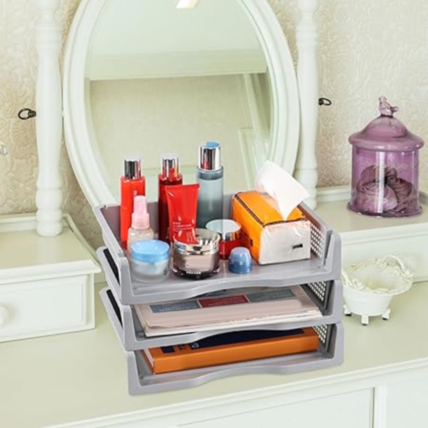 Stackable Paper Trays, Heavy Duty Rectangular Plastic Desk Holder Desktop Document File Organizer Storage V1189-LWWAL-20260401-06124