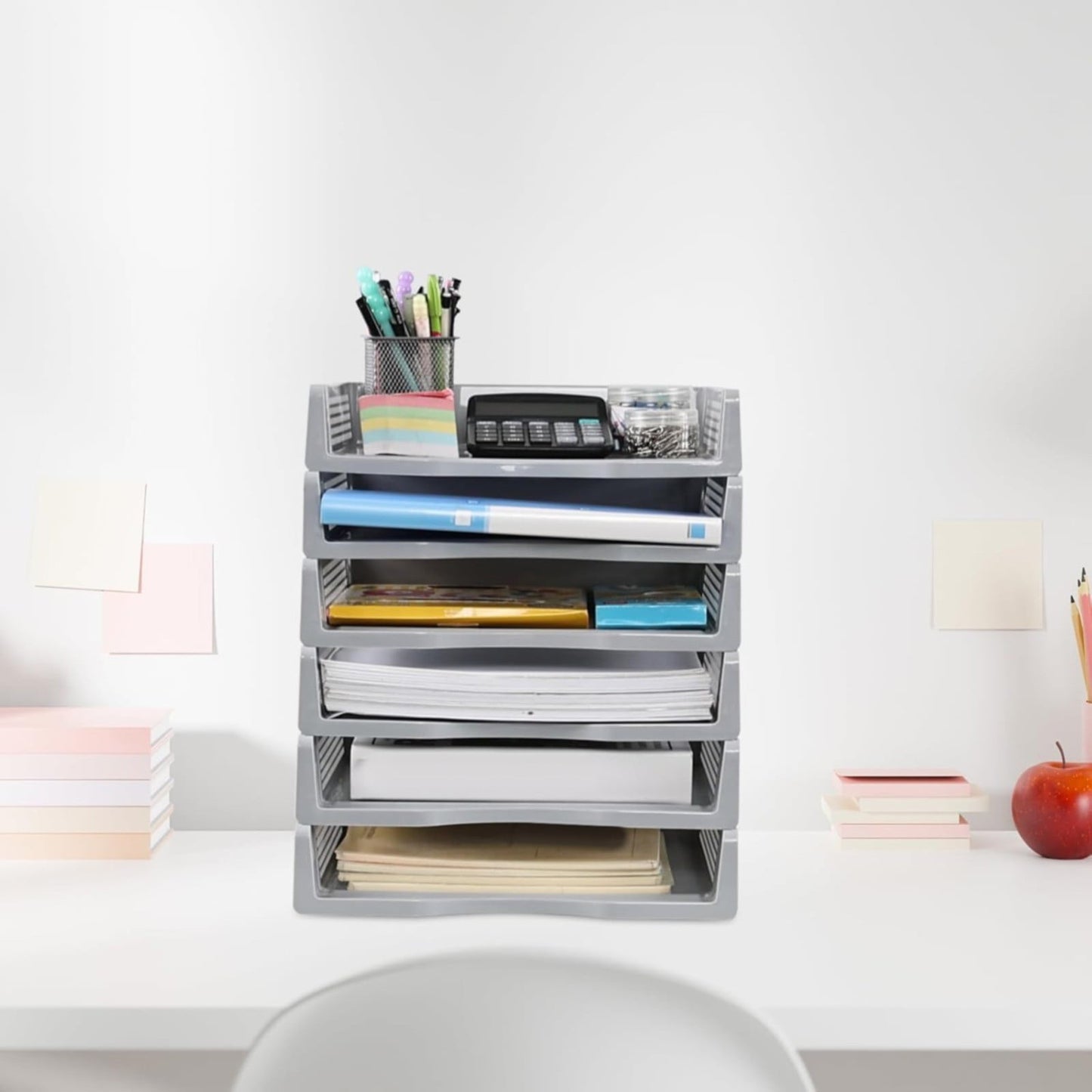Stackable Paper Trays, Heavy Duty Rectangular Plastic Desk Holder Desktop Document File Organizer Storage V1189-LWWAL-20260401-06124