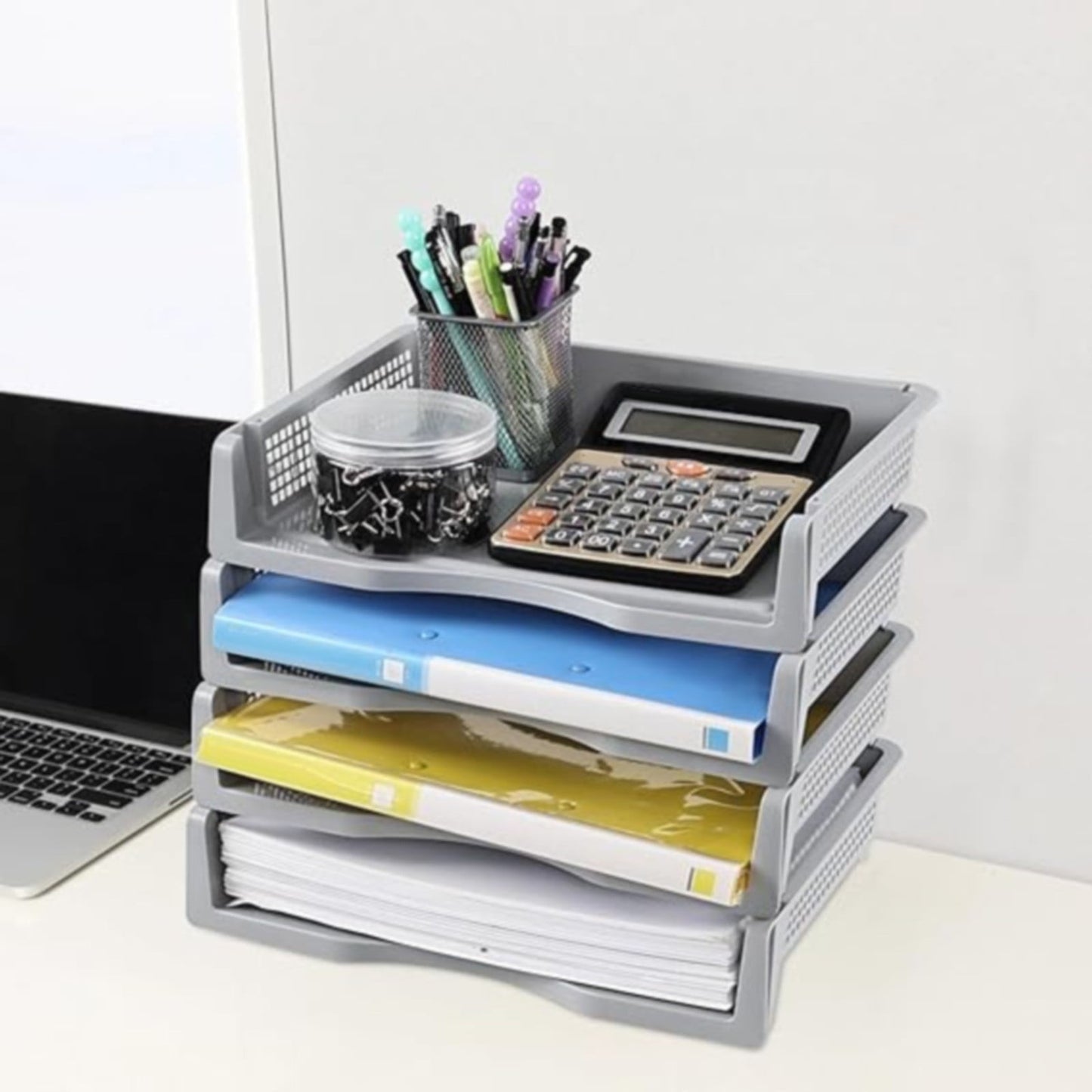 Stackable Paper Trays, Heavy Duty Rectangular Plastic Desk Holder Desktop Document File Organizer Storage V1189-LWWAL-20260401-06125