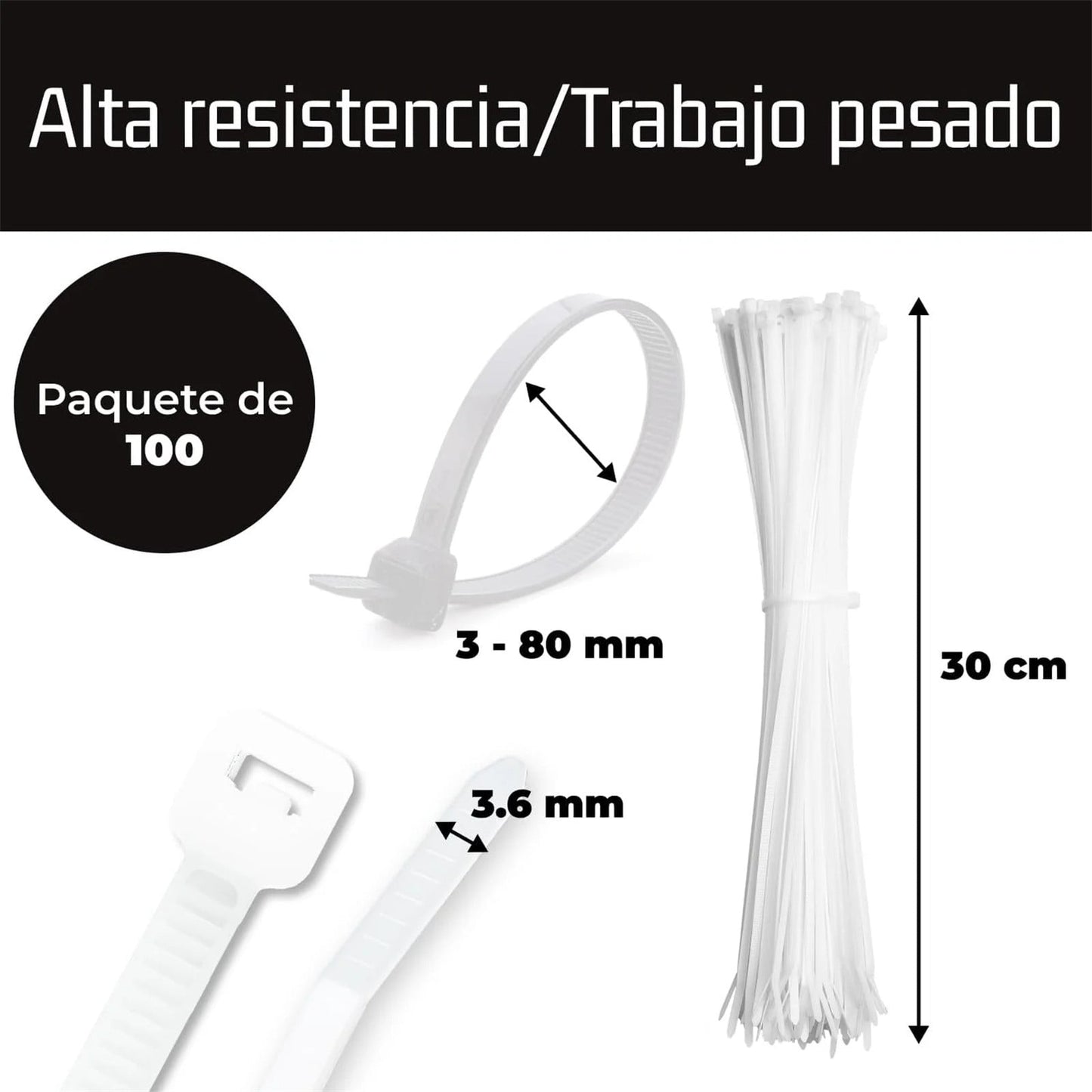 Cable Zip Ties,100 Pack White One Sizes 12 Inch Length,Nylon Universal Cable Tie,Multi-Purpose Self-Locking V1189-LWWAL-20260401-06176