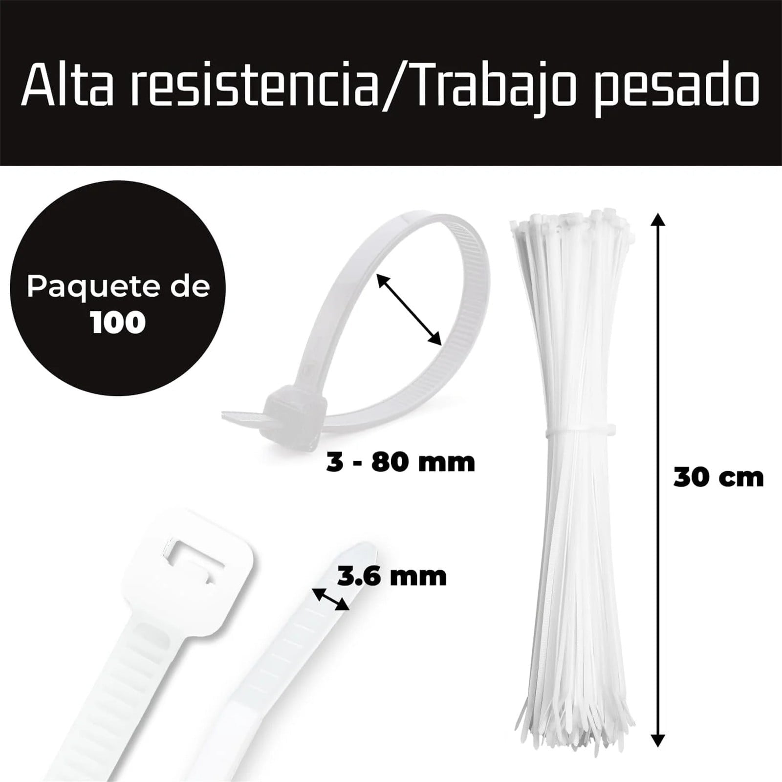 Cable Zip Ties,100 Pack White One Sizes 12 Inch Length,Nylon Universal Cable Tie,Multi-Purpose Self-Locking V1189-LWWAL-20260401-06176