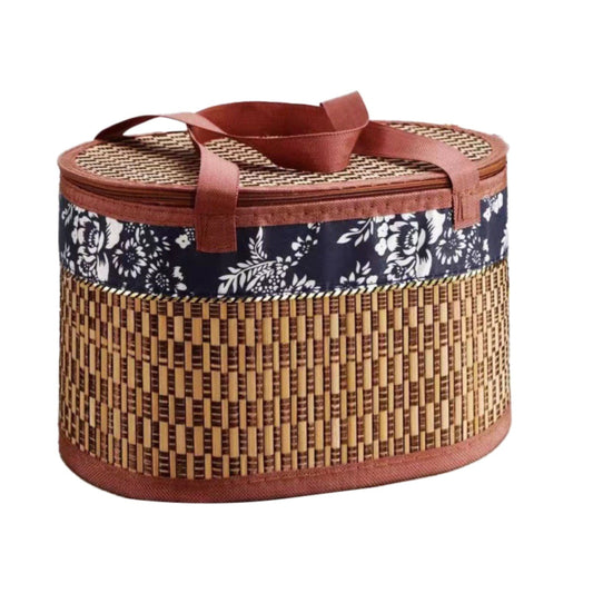 Wicker Basket with Lid,Wicker Picnic Basket with Double Handles,Woven Picnic Storage Rattan Wicker Egg V1189-LWWAL-20260401-06211