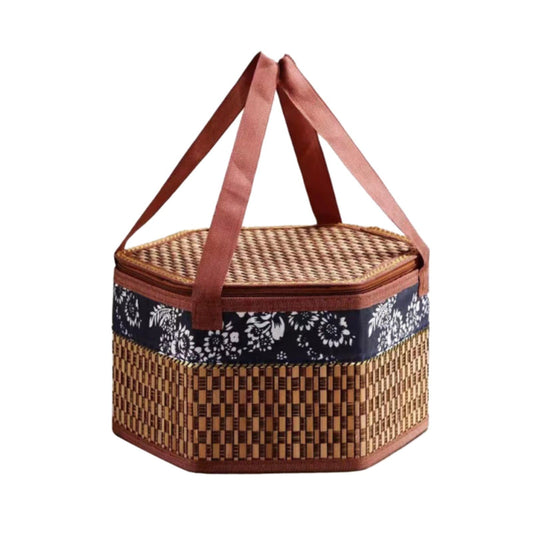 Wicker Basket with Lid,Wicker Picnic Basket with Double Handles,Woven Picnic Storage Rattan Wicker Egg V1189-LWWAL-20260401-06212