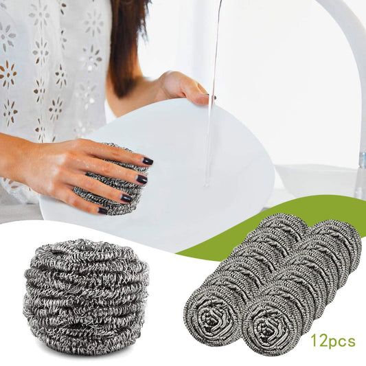 12 Pack Stainless Steel Scourers,Steel Scourers,Metal Wire Sponge Scouring Pads,Steel Wool Scrubber Pad Used V1189-LWWAL-20260401-06528