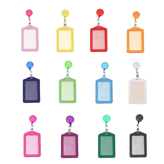 12 Sets Heavy Duty Badge Holders,Retractable Badge Reels Multicolor Name ID Card Holder,PU Leather Business V1189-LWWAL-20260401-06707