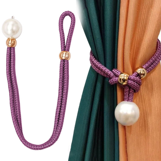 Adjustable Big Pearl Curtain Tiebacks, Hand Woven Curtain TieBack, Decorative Rope Holdbacks for Curtains, V1189-LWWAL-20260401-06748