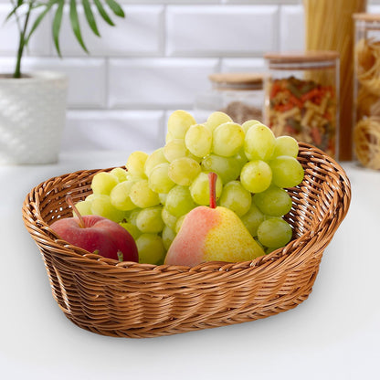 Woven Breads Baskets, Oval Small Fruit Baskets, Stackable Plastic Wicker Baskets for Serving Vegetables, V1189-LWWAL-20260401-06788