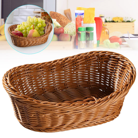 Woven Breads Baskets, Oval Small Fruit Baskets, Stackable Plastic Wicker Baskets for Serving Vegetables, V1189-LWWAL-20260401-06788
