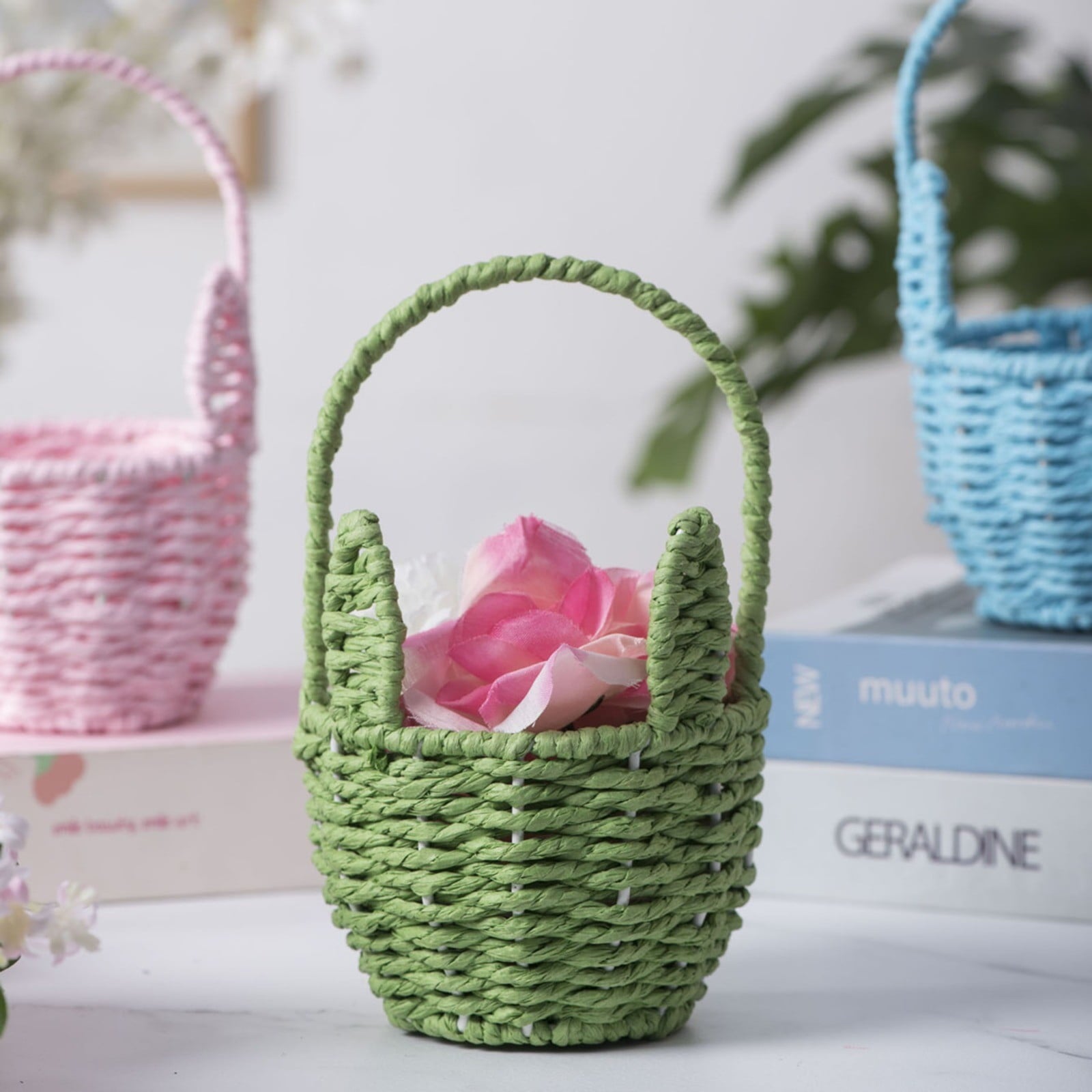 Woven Breads Baskets, Oval Small Fruit Baskets, Stackable Plastic Wicker Baskets for Serving Vegetables, V1189-LWWAL-20260401-06792