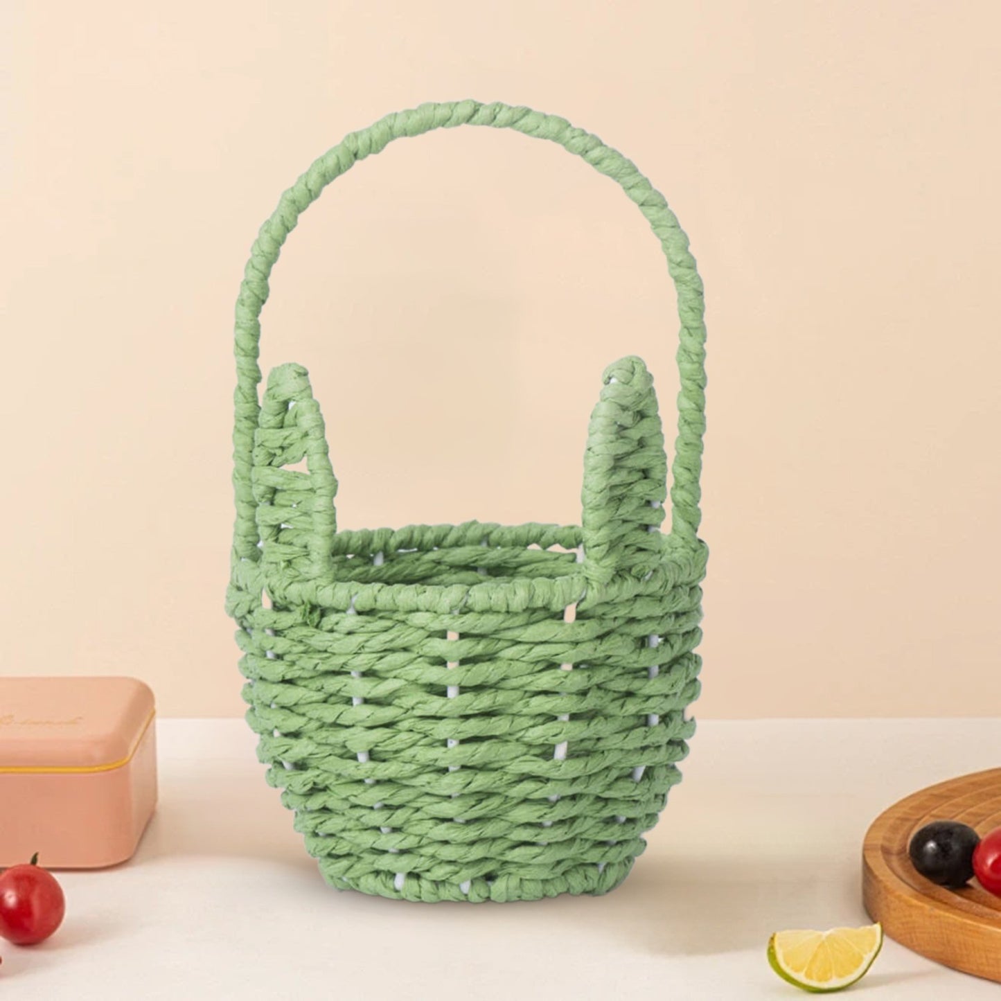 Woven Breads Baskets, Oval Small Fruit Baskets, Stackable Plastic Wicker Baskets for Serving Vegetables, V1189-LWWAL-20260401-06793