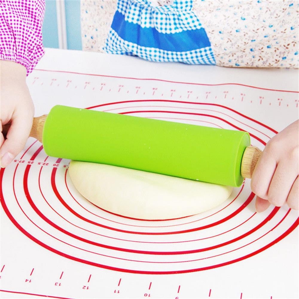 Mini Silicone Rolling Pin, Small Dough Roller with Wood Handle, Non-stick Rolling Pins with Handle, for Craft V1189-LWWAL-20260401-06834