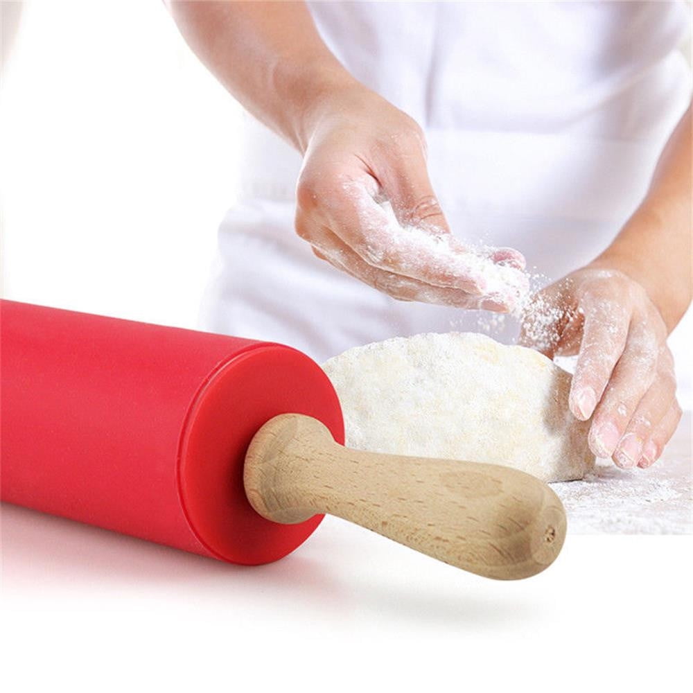 Mini Silicone Rolling Pin, Small Dough Roller with Wood Handle, Non-stick Rolling Pins with Handle, for Craft V1189-LWWAL-20260401-06834