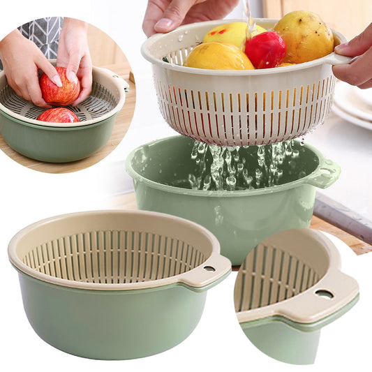 2 in 1 Kitchen Strainer Colander Bowls Set, Thickened Plastic Detachable Double Layer Drainage Basket Fruit V1189-LWWAL-20260401-06842