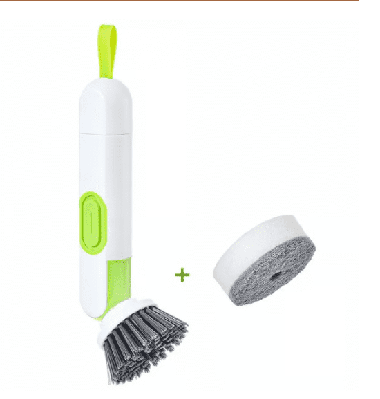 Handheld Press Liquid Dispensing Cleaning Brush with 2 Replaceable Heads, Multi-Purpose Kitchen Dish Brush V1189-LWWAL-20260401-07069