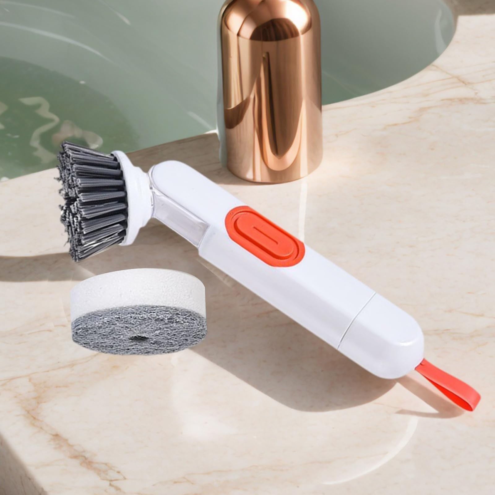Handheld Press Liquid Dispensing Cleaning Brush with 2 Replaceable Heads, Multi-Purpose Kitchen Dish Brush V1189-LWWAL-20260401-07069