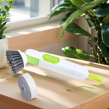 Handheld Press Liquid Dispensing Cleaning Brush with 2 Replaceable Heads, Multi-Purpose Kitchen Dish Brush V1189-LWWAL-20260401-07069