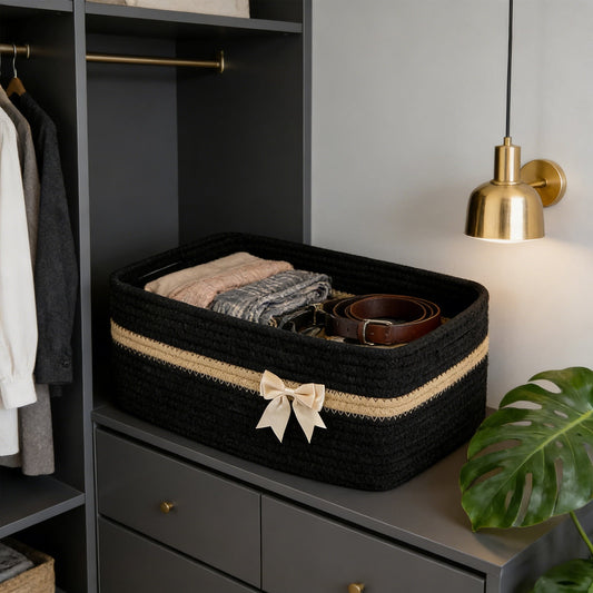 Large Woven Storage Basket, Holiday Gift Storage Basket with Handles for Living Room Shelves, Bow Basket for V1189-LWWAL-20260401-07078