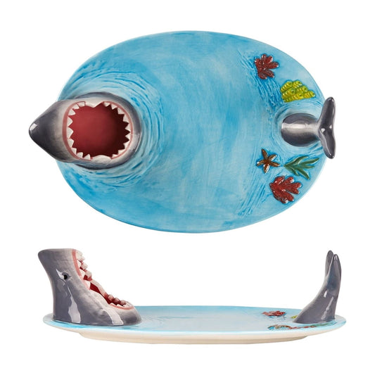 Creative Shark Sushi Plate,Blue Ceramic Shark Plate,Shark Shaped Serving Platter,Food Serving Tray with V1189-LWWAL-20260401-07099