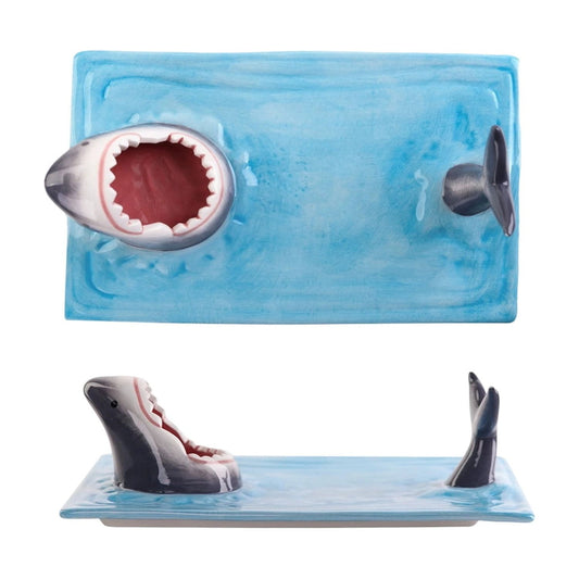 Creative Shark Sushi Plate,Blue Ceramic Shark Plate,Shark Shaped Serving Platter,Food Serving Tray with V1189-LWWAL-20260401-07100