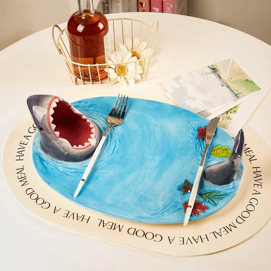 Creative Shark Sushi Plate,Blue Ceramic Shark Plate,Shark Shaped Serving Platter,Food Serving Tray with V1189-LWWAL-20260401-07101