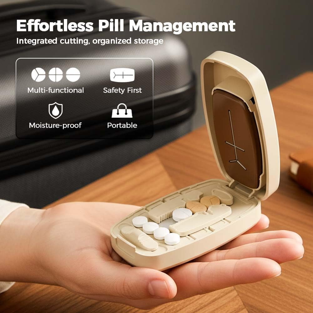 Dual Fixing Clips, Multi-Pill Cutting, Adjustable Slot Pill Cutter - Fits Small/Large Pills, Vitamins, V1189-LWWAL-20260401-07106