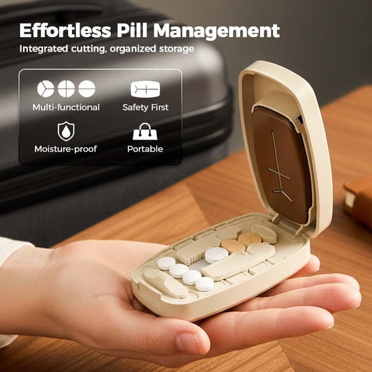 Dual Fixing Clips, Multi-Pill Cutting, Adjustable Slot Pill Cutter - Fits Small/Large Pills, Vitamins, V1189-LWWAL-20260401-07106