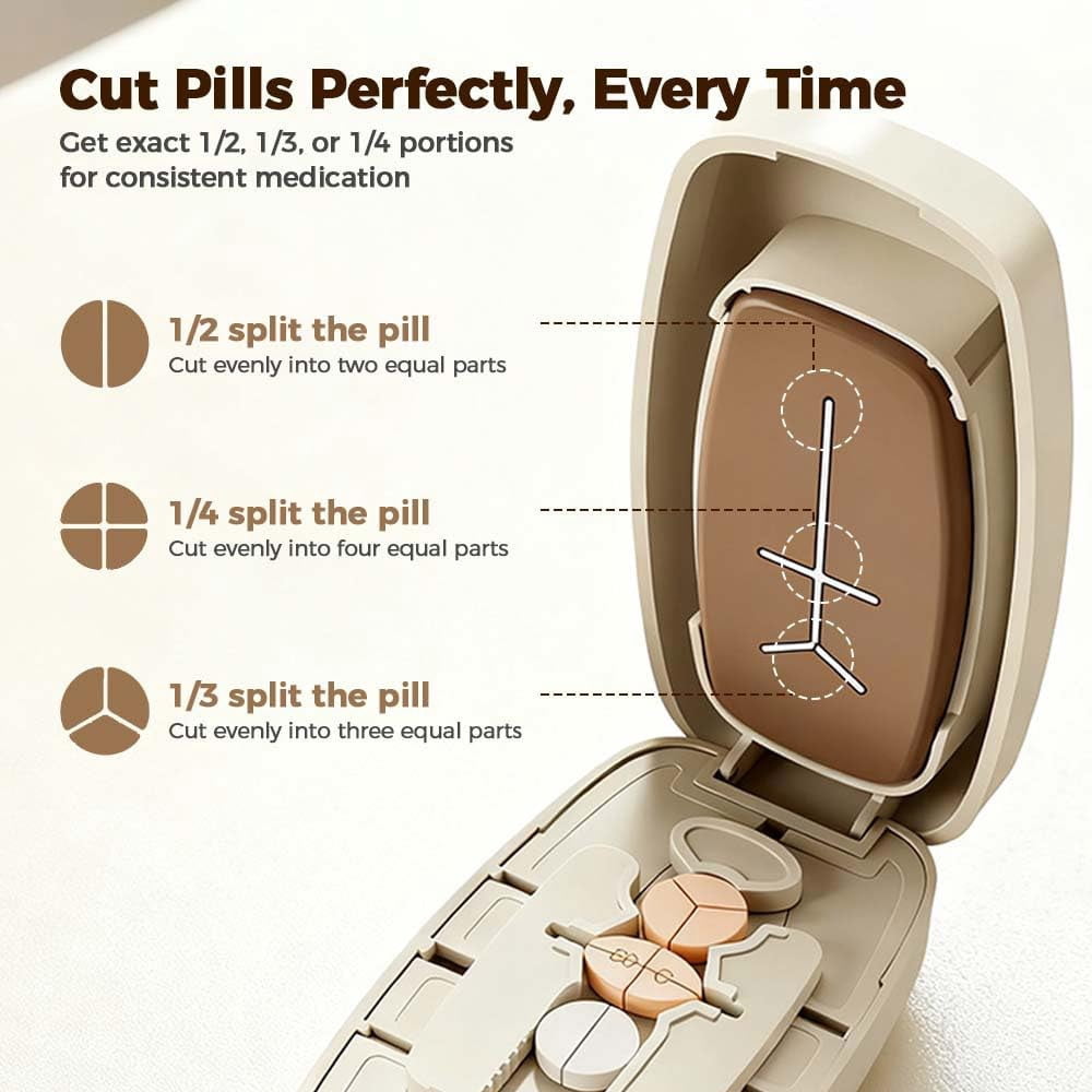 Dual Fixing Clips, Multi-Pill Cutting, Adjustable Slot Pill Cutter - Fits Small/Large Pills, Vitamins, V1189-LWWAL-20260401-07106