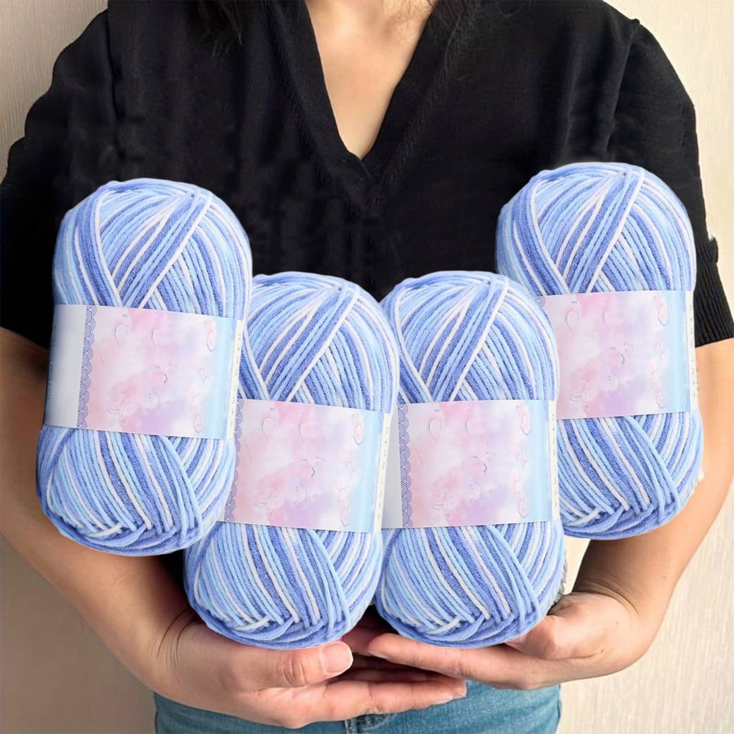 Milk Cotton Tie-Dye Yarn for Knitting and Crochet,130m Multicolor Gradient Wool,Soft and Durable for Blankets V1189-LWWAL-20260401-07137