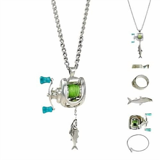 Mini Fishing Reel Necklace with Rotating Handle,Functional Spinning Reel Pendant for Anglers,Movable Line V1189-LWWAL-20260401-07159