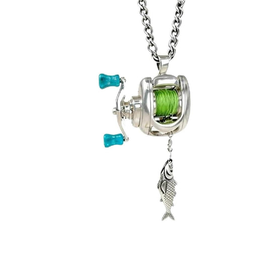 Mini Fishing Reel Necklace with Rotating Handle,Functional Spinning Reel Pendant for Anglers,Movable Line V1189-LWWAL-20260401-07159