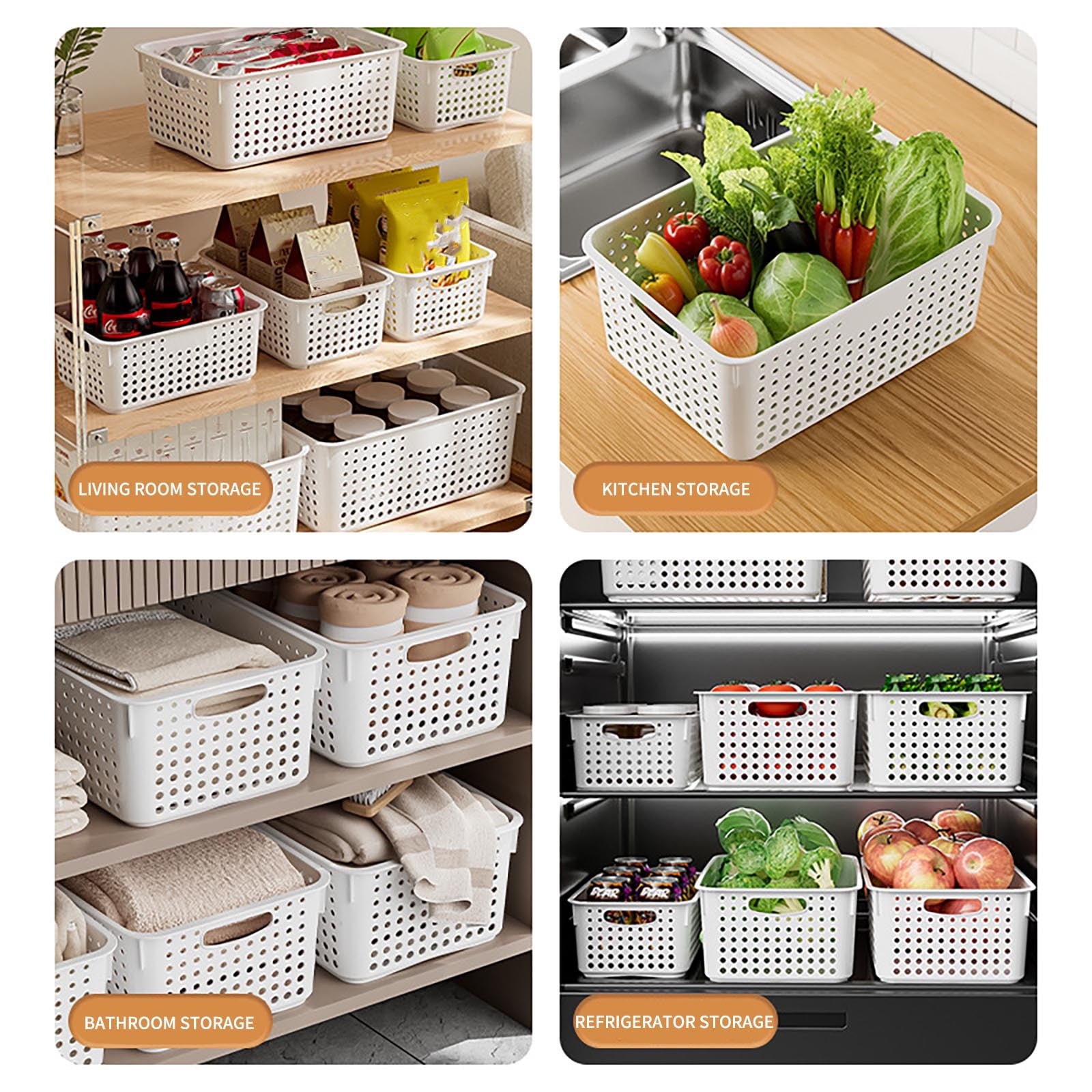 Large Plastic Storage Basket for Home Organization, Tabletop Snack Bin or Vegetable Container, Handled Open V1189-LWWAL-20260401-07231