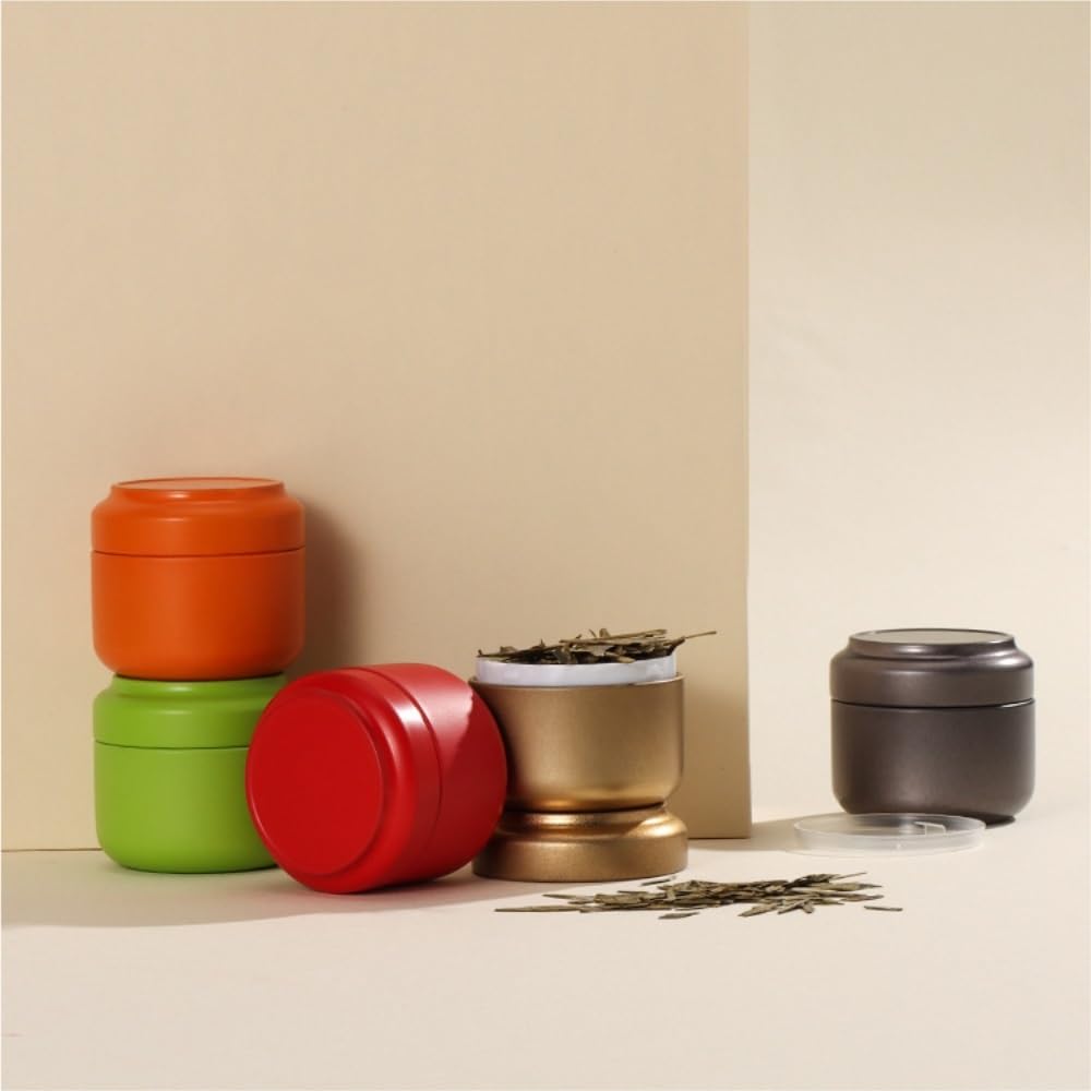 Tea Box - Portable Mini Tea Caddy, Large Tea Storage Container, Small Round Tin Coffee Caddy V1189-WXF-260203-00100
