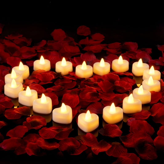 Battery Operated Candles - Set of Rose Petal Candles - 99 Artificial Rose Petals - 24 Heart-Shaped LED Tea V1189-WXF-260203-00157