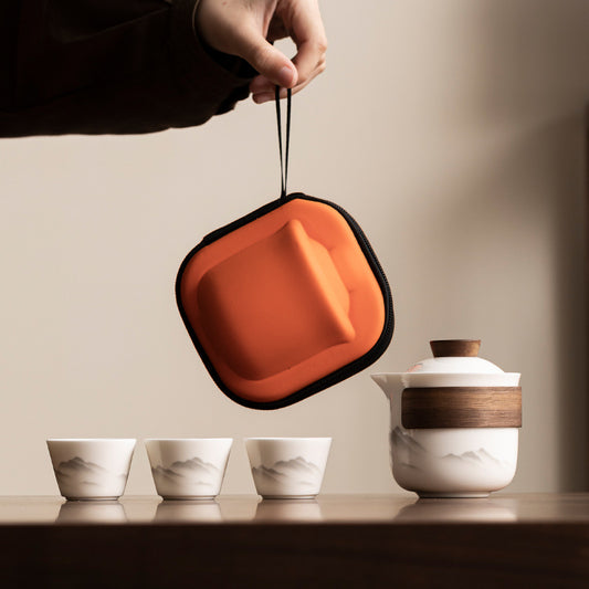 Travel Tea Set - Tea Set - Teapot - Teacups - Ceramic - Kung Fu - Camping - Outdoor - Travel - Including V1189-WXF-260203-00158