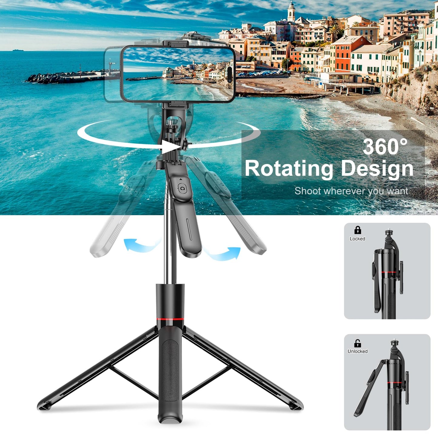 Selfie Stick - Tripod - Phone Tripod - Bluetooth - With Remote Control - Extendable - Wireless - 3 in 1 - V1189-WXF-260203-00165