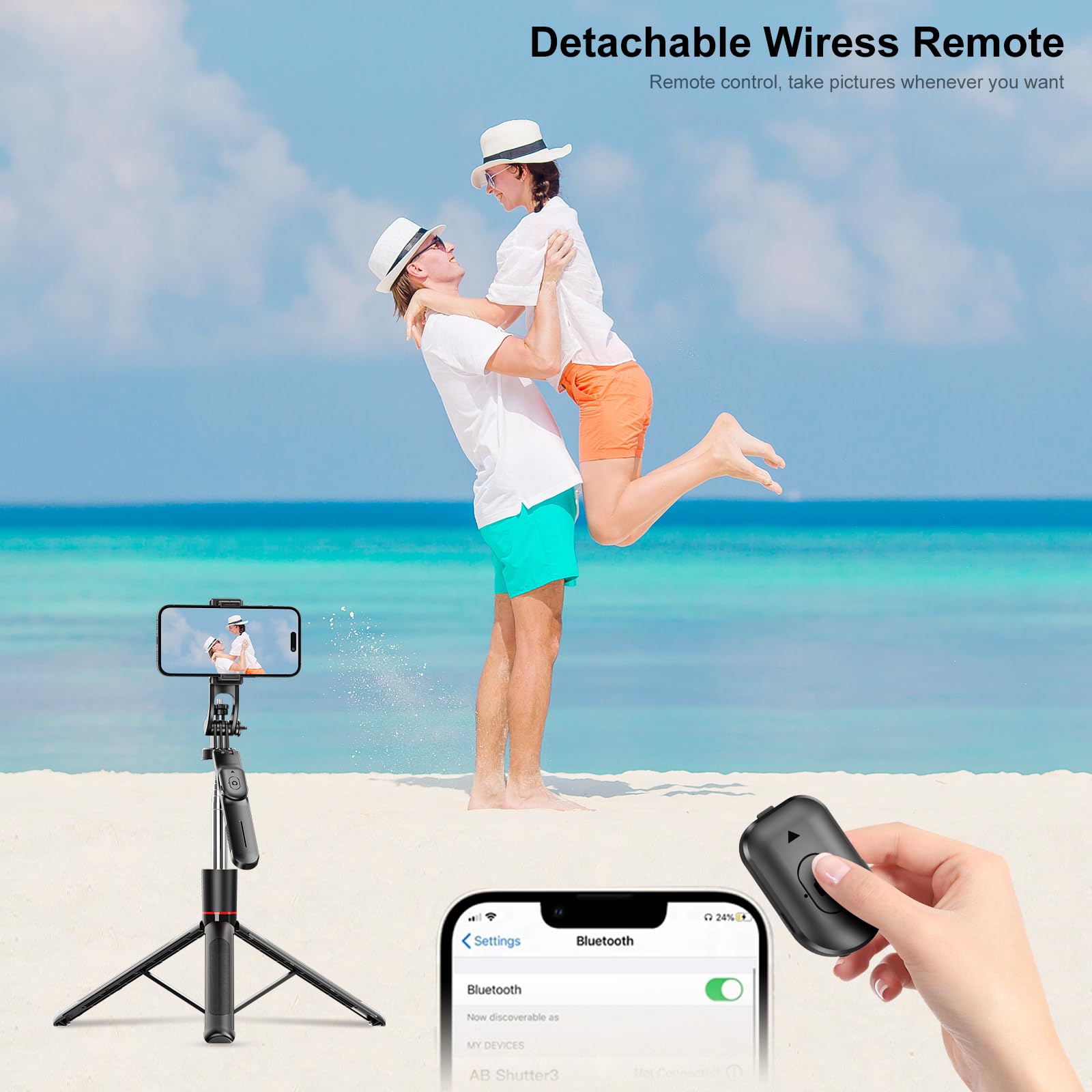 Selfie Stick - Tripod - Phone Tripod - Bluetooth - With Remote Control - Extendable - Wireless - 3 in 1 - V1189-WXF-260203-00165