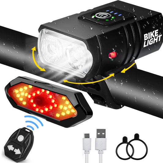 Bicycle Lighting Set - Bicycle Headlight - Rear Light with Turn Signal - USB Rechargeable - Bicycle Lights - V1189-WXF-260203-00182