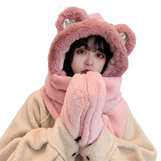 Winter Hat - Scarf - Mittens - 3 in 1 Set - Teddy Hat - Women's Winter Hat - Girls' Hat - Plush Hat - Hat V1189-WXF-260203-00187