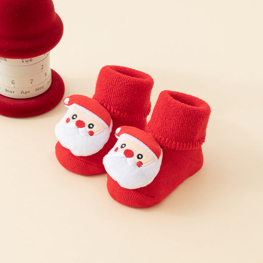Baby Christmas Socks - Non-Slip Baby Socks - Warm House Socks - First Christmas - Santa Claus - Reindeer - V1189-WXF-260203-00209