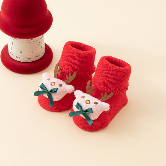 Baby Christmas Socks - Non-Slip Baby Socks - Warm House Socks - First Christmas - Santa Claus - Reindeer - V1189-WXF-260203-00209