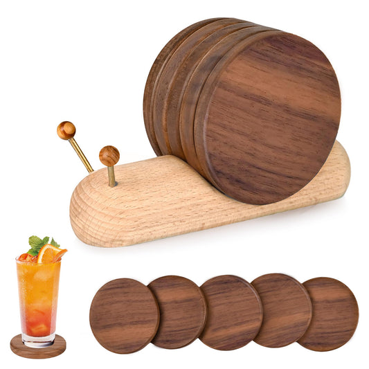 Wooden Coasters - Glass Coasters - Coasters - Coasters with Holder - Table Decoration - Snail - Home V1189-WXF-260203-00226