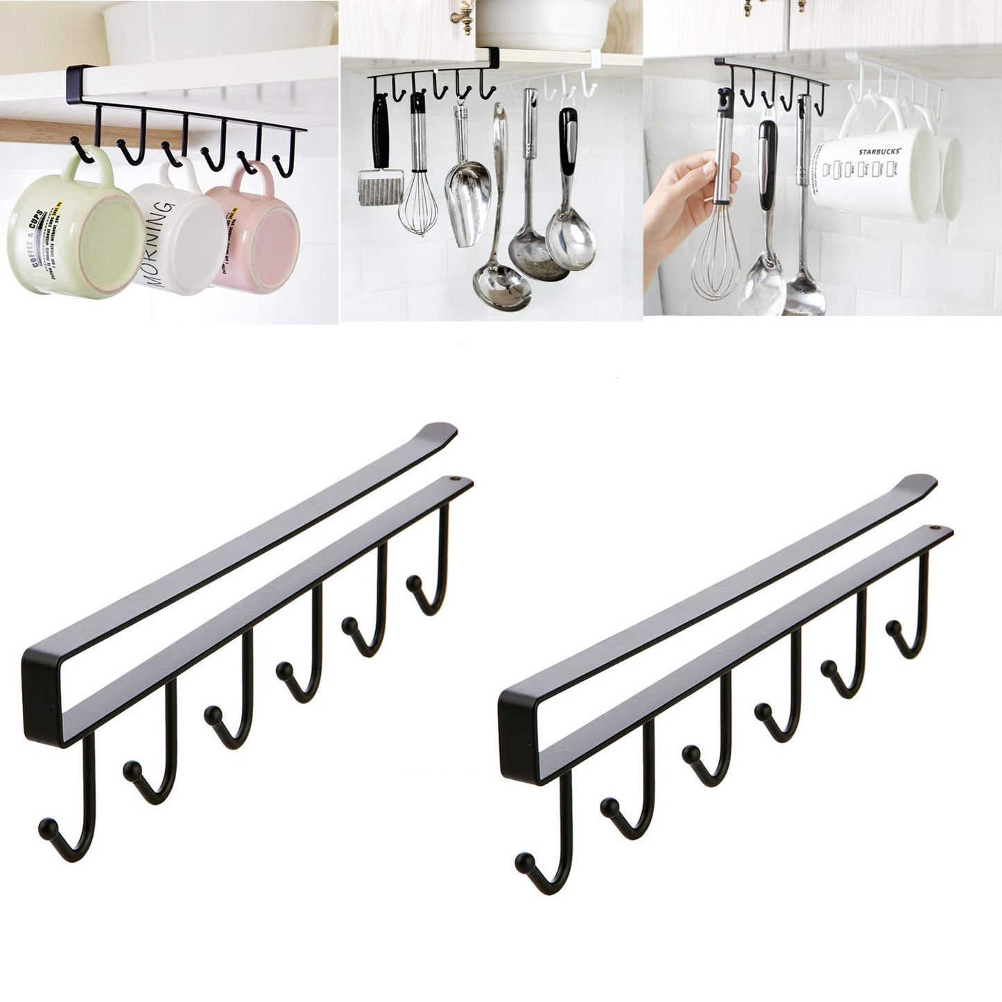 Mug Holder - Hanging Kitchen Rack - Kitchen Organizer - No Drilling Required - Utensil Holder - Cupboard V1189-WXF-260203-00254