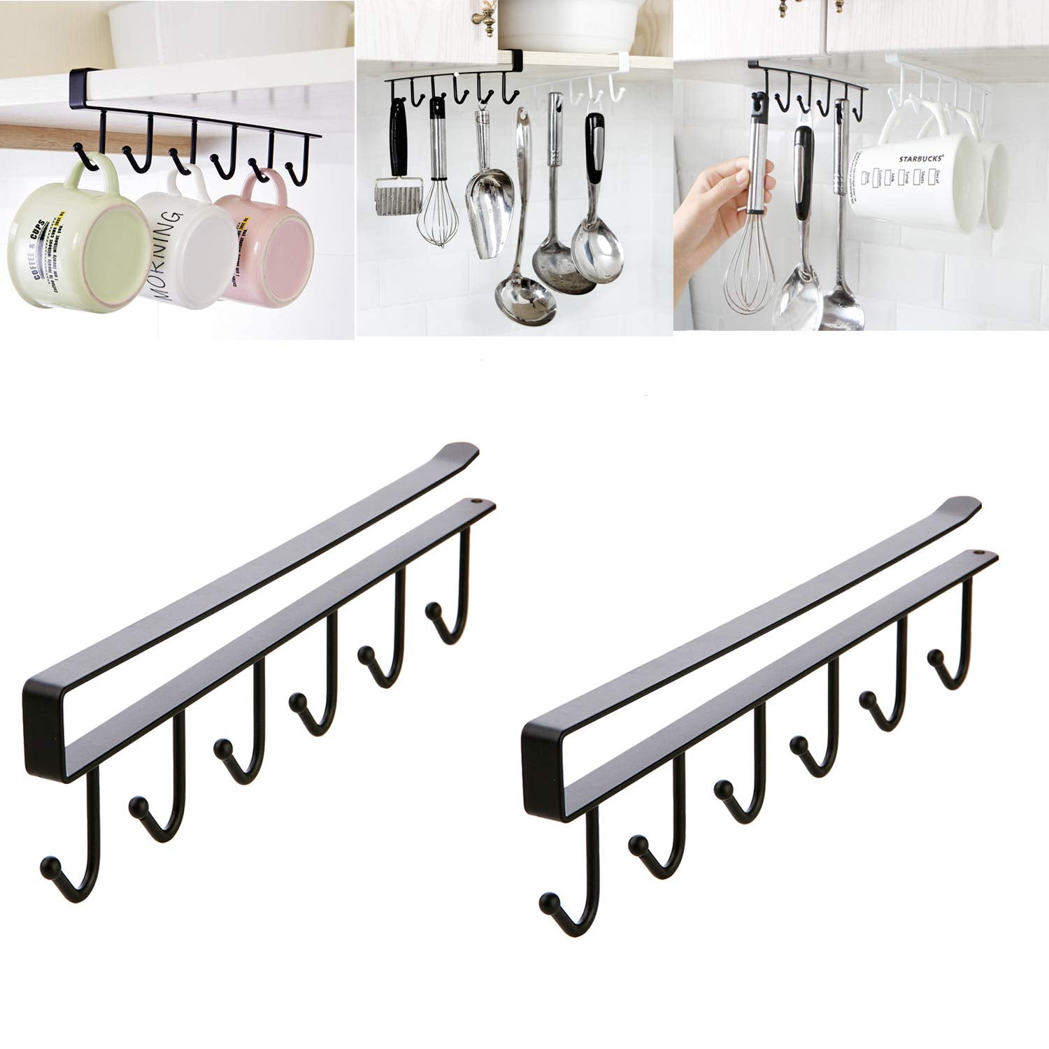 Mug Holder - Hanging Kitchen Rack - Kitchen Organizer - No Drilling Required - Utensil Holder - Cupboard V1189-WXF-260203-00254